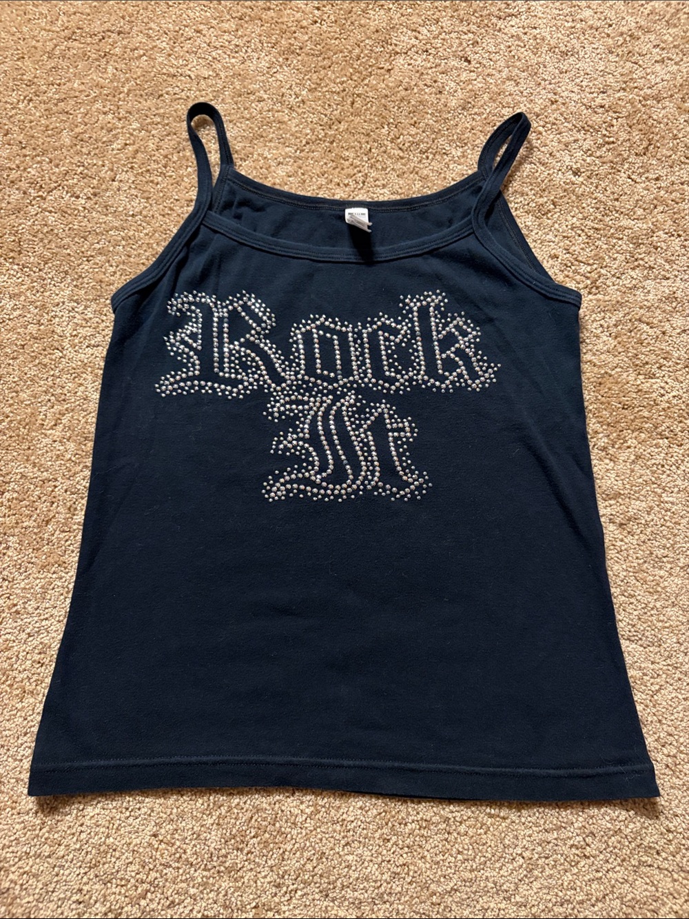 “Rock It” Rhinestone Tank Top in Black Size Large